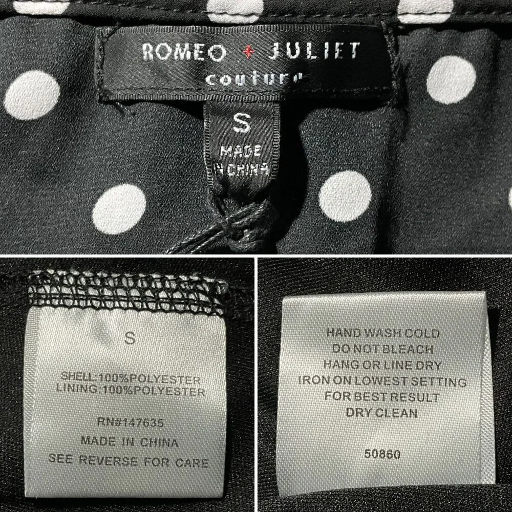 Romeo & Juliet Romper Black White Dot Print Ruffles S
